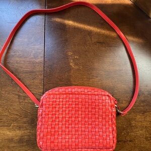 CLARE V. Coral Woven Leather Crossbody Bag